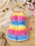 Girls Trendy & Casual Colorful Striped Specks Pattern Cami Romper For Spring & Summer