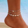 Love Heart Beads Chain Anklet Set Stackable Ankle Bracelet Summer Beach Multi-layer Foot Jewelry Decor