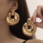Chunky Glossy Round Shape Dangle Earrings Retro Simple Style 14K Plated Jewelry Holiday Ear Ornaments
