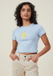 Cotton On Micro Fit Rib Graphic Tee - Warm Fuzzy Seaside Blue