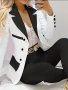 Color Block Two-piece Set Casual Button Front Blazer & Straight Leg Pants Outfits Women's Clothing
