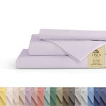 Linen Home 100% Cotton Percale Sheets Queen 16" Deep Pocket - 4PC Set Crisp Cool Breathable Bed Linen Made In Green Iris Lilac
