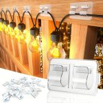 25PCS Plastic Transparent Hooks For Outdoor String Lights Punch Free Heavy Duty Cable Clips Waterproof Self Adhesive Clips For H