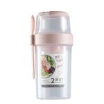 760ML + 310ML Double Layer Portable Plastic Salad Cup With Spoon HD-20 Pink