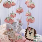 Cot Mobile Animals And Pink Flowers