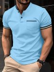 Chic Contrast Binding Men's Short Sleeve Stand Collar Golf Shirt With Chest Pocket For Summer Gift For Men
