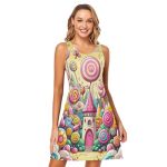 Alaza Sweet Candy Lollipop Magic Women's Summer Dress Sun Dress Sleeveless With Pockets S
