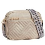Bostanten Quilted Crossbody Bags For Women Vegan Leather Purses Small Shoulder Handbags With Wide Strap Grey