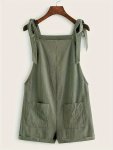 Solid Pockets Overall Jumpsuit Tie Shoulder Overall Jumpsuit For Spring & Summer Women's Clothing