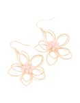 Goldair Gold Pink Beaded 3D Flower Drop Earrings