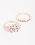 Rose Gold Triple Stone Ring Set - M l