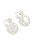 Silver Plated Oval & Round Cubic Zirconia Medium Drop Earrings