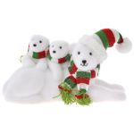 Polar Bear With Babies Wearing Multi Color Hat And Scarf 32X21X20CM