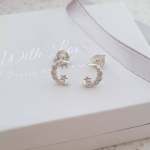 B11 - 925 Sterling Silver Moon And Star Ear Stud Earrings 6X8MM