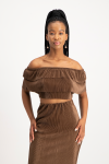 Laura Plisse Off-shoulder Top - Pinecone - S