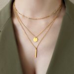 Chic Multi-layered Geometric Sequin Necklace For Women - Vintage & Minimalist Style Alloy With Golden Finish - Perfect For Casua