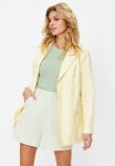 Double Breasted Closure Woven Lined Faux Leather Blazer Jacket - Light Yellow