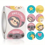 500PCS Round Incentive Stickers 8 Cartoon Designs Motivational Positive Words Stickers For Teacher Classroom Reward Encourage To