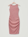 Crew Neck Ribbed Ruched Tank Dress Casual Sleeveless Slim Tank Dress For Spring & Summer Women's Clothing