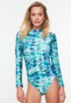 Printed Long Sleeve Swimsuit - Green