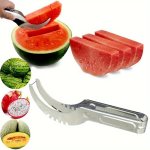 Stainless Steel Watermelon Slicer - Easy & Quick Fruit Cutter With Curved Blade Rust-resistant Kitchen Gadget