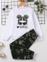 2pc Girls KIDLIFE Print Crew Neck Sweatshirt & Camouflage Jogger Pants Casual Outfits Fall Winter Kids Clothes