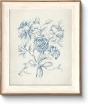 Astrdecor Framed Vintage Wall Art For Bathroom Botanical Blue Wall Art For Home Decor Aesthetic Victorian Blue Rose Bouquet Sket