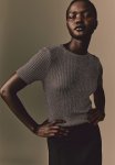 Metallic Rib-knit Top - Grey & Silver-coloured