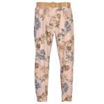 Giant Floral Print Belted Linen Mix Pant - Light Pink L xl