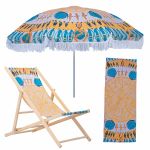 2.0M Beach Umbrella & Wooden Recliner Combo - Heather Burns Collection - Gentleness - Umbrellas.co.za - Umbrella Shop