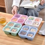 Versatile 4-COMPARTMENT Snack Box With Transparent Lid - Durable Pe Material Perfect For School Fishing & Camping