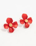 Goldair Gold Red Pearlised Flower Stud Earrings