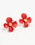 Goldair Gold Red Pearlised Flower Stud Earrings