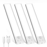 3 Pack Under Cabinet Lights 32 LED Cold White Rechargeable Under Cabinet Lighting Motion Sensor LED Lights For Kitchen Counter C