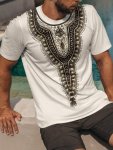 Ethnic Pattern Print Men's Crew Neck Short Sleeve T-Shirt Casual Summer T-Shirt For Daily Wear And Vacation Resorts