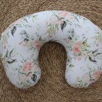 Feeding Pillow Cover Pink Flowers Green Leaves