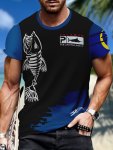 Men's Fish Bone Graphic Print T-Shirt Active Short Sleeve Crew Neck Tee Men's Clothing For Summer Outdoor