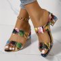 Women's Colorful Chunky Low Heeled Sandals Two Bands Peep Toe Slip On Shoes Fashion Summer Outdoor Slide Sandals