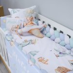 Cot Bumper Braided 3 Strand Light Blue Mint And White Teddy Sky Adventure Set