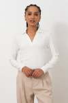 Long Sleeve Rib Split Collar Top - XL Milk