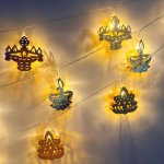 Festive LED Diya Lamp String: Modern Battery-powered Yellow Diwali Decor Wedding Home Gift Energy-efficient Switch Control No Ba