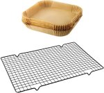Baking Cooling Rack With Square Air Fryer Paper Liners Set - 50PC Parchment Paper Pan Liner