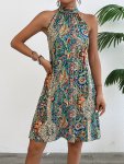 Floral Print Pleated Dress Elegant Sleeveless Dress For Summer Women's Clothing