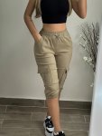 Flap Pockets Cargo Pants Casual High Waist Cropped Pants For Spring & Summer Women's Clothing
