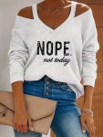 Letter Print Cold Shoulder Pullover Sweatshirt Casual Long Sleeve V Neck Sweatshirt For Spring & Fall Women's Clothing