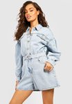 Balloon Sleeve Western Denim Playsuit - Light Wash