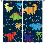 Cartoon Dino Curtains Dinosaur Safari Animal Curtain With Rod Pocket For Kids Boys Girls Children Nursery Living Room Bedroom Ho