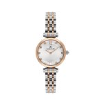 Womens Two-tone Rose Gold Crystal Accent Watch With White Sunray Dial