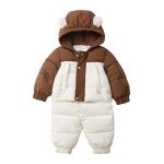 New Upgraded Toddler Hooded Snow Suit Kids Infants Thicken Quilted Thermal Baby Winter Outdoor Activities Fashion Snowsuit Brown