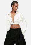 Cropped Satin Blouse - Beige